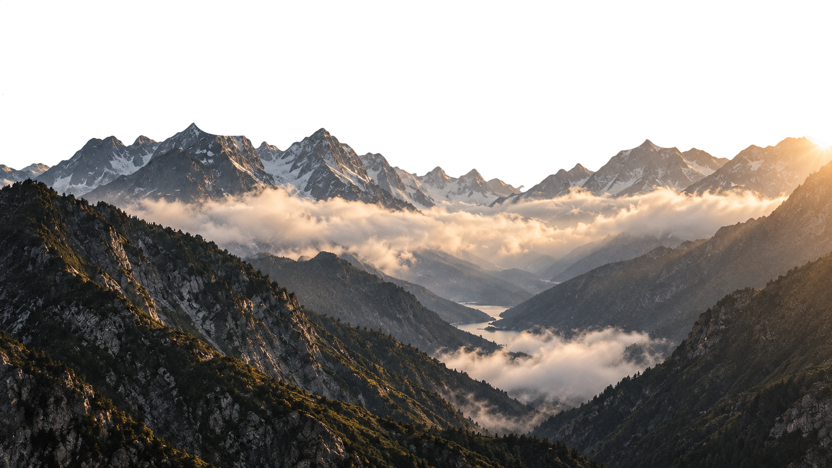 Misty mountain panorama at dawn