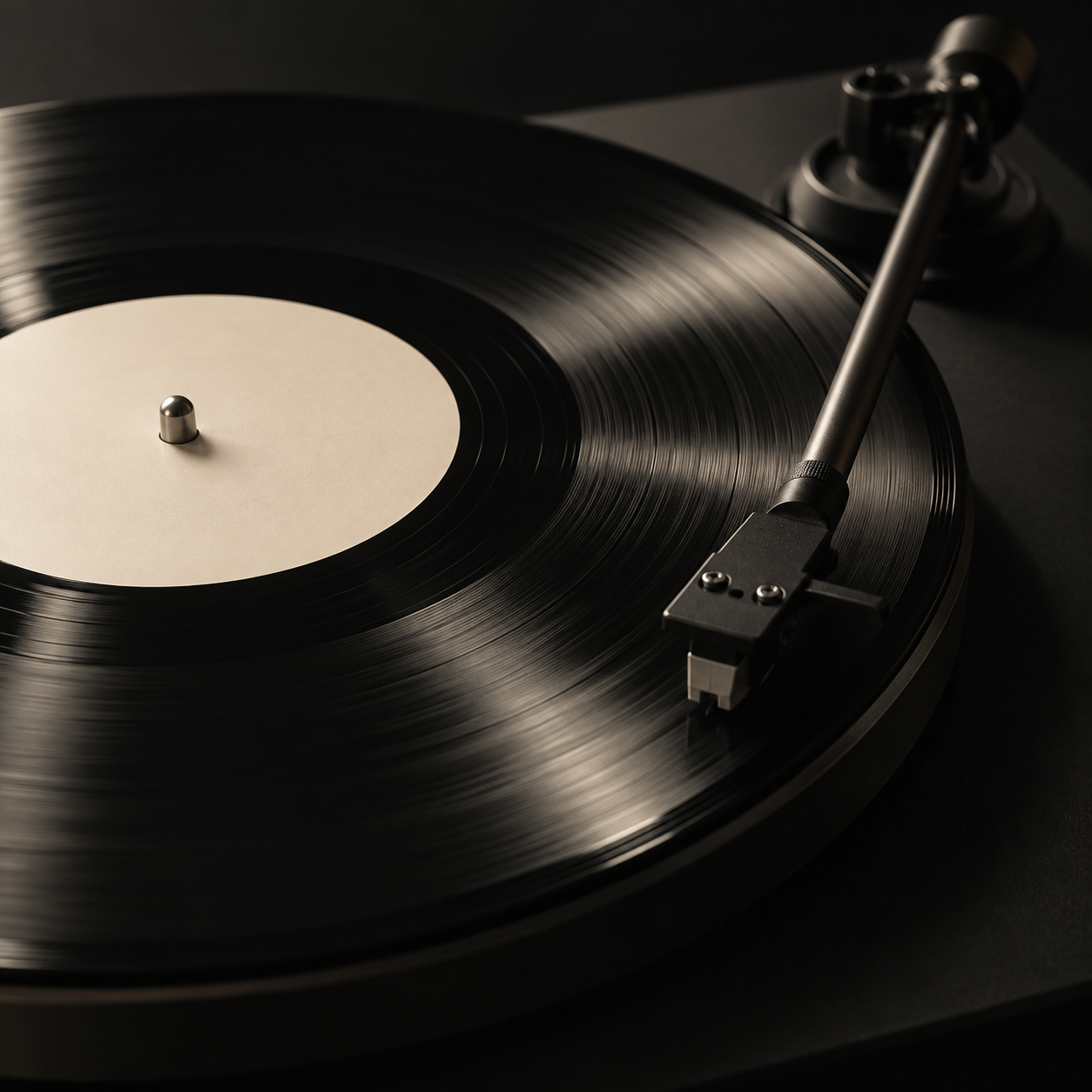 Black vinyl record photographed for the fictional Nocturne Radio campaign